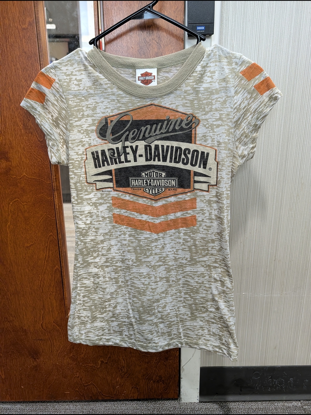 Harley-Davidson Olive Burnout Tee with Orange Logo Stripes